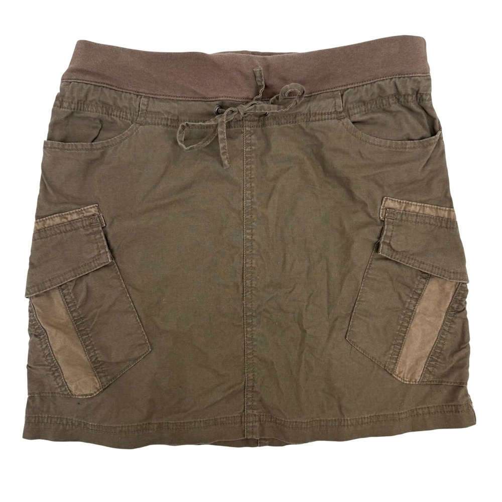 Y2K Prana Cargo‎ Skirt Olive Green Drawstring Waist Utility Pockets Women's XS